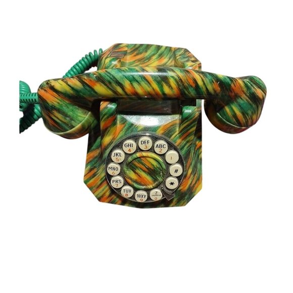 Vintage Swirled Green & Orange Rotary Dial Telephone-VINTAGE - Picture 1 of 2